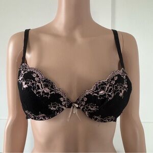 Gillian & O’Malley Black Pink Lace Underwire Lightly Padded Inserts Bra 34B
